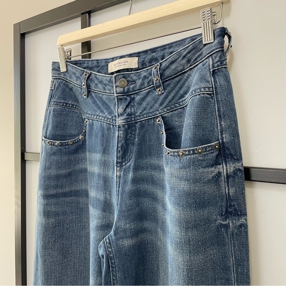 [26l] Scotch & Soda Silver Light Wash Studded Hi Rise 60’s Flare Leg Denim Jean - Picture 8 of 16